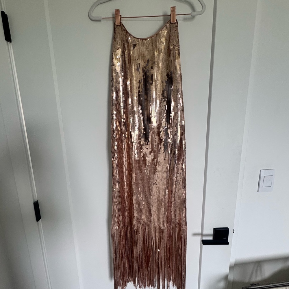 Sequin Fringe Dress - Metallic Rose Gold flapper girl dress